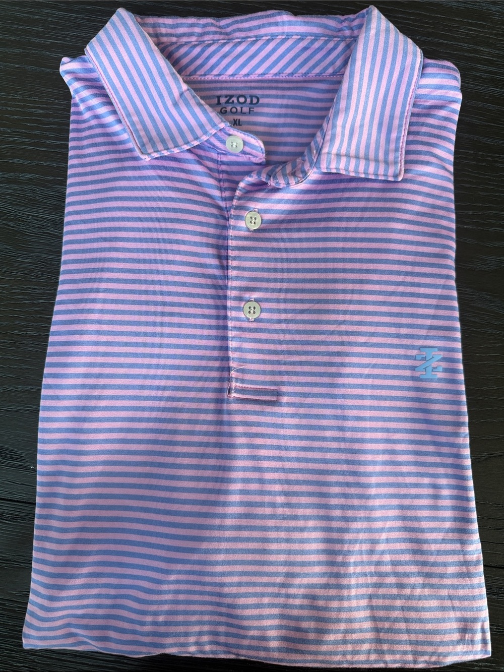 Izod Golf Striped Polo — Pink and Light Blue